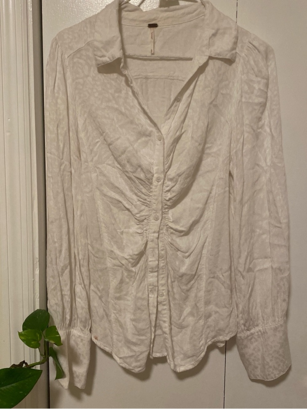 Free People Cream Textured Button-Up Blouse